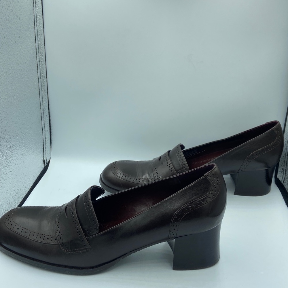 Etienne Aigner Brown Leather Dress Shoes Size 9M Slip-On Heels E-Greeley Brazil - Picture 4 of 14